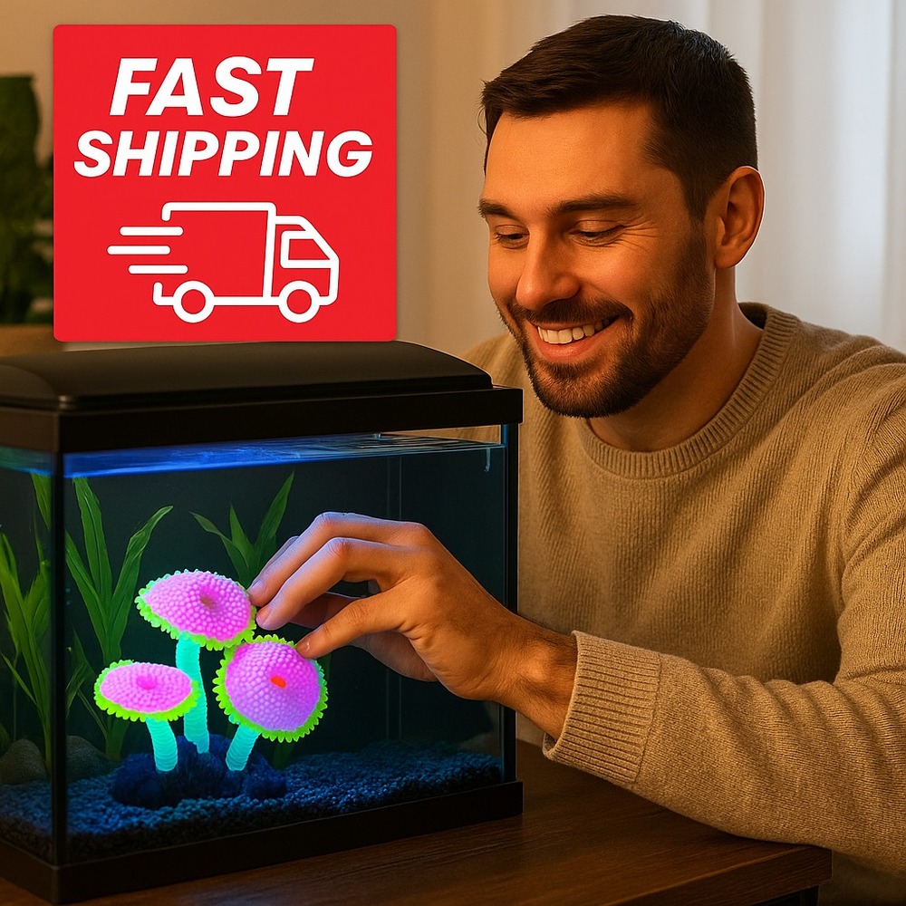 Silicone Glowing Aquarium Coral Decorations Pink‎ Yellow Aqua Culture 1 Set NWT